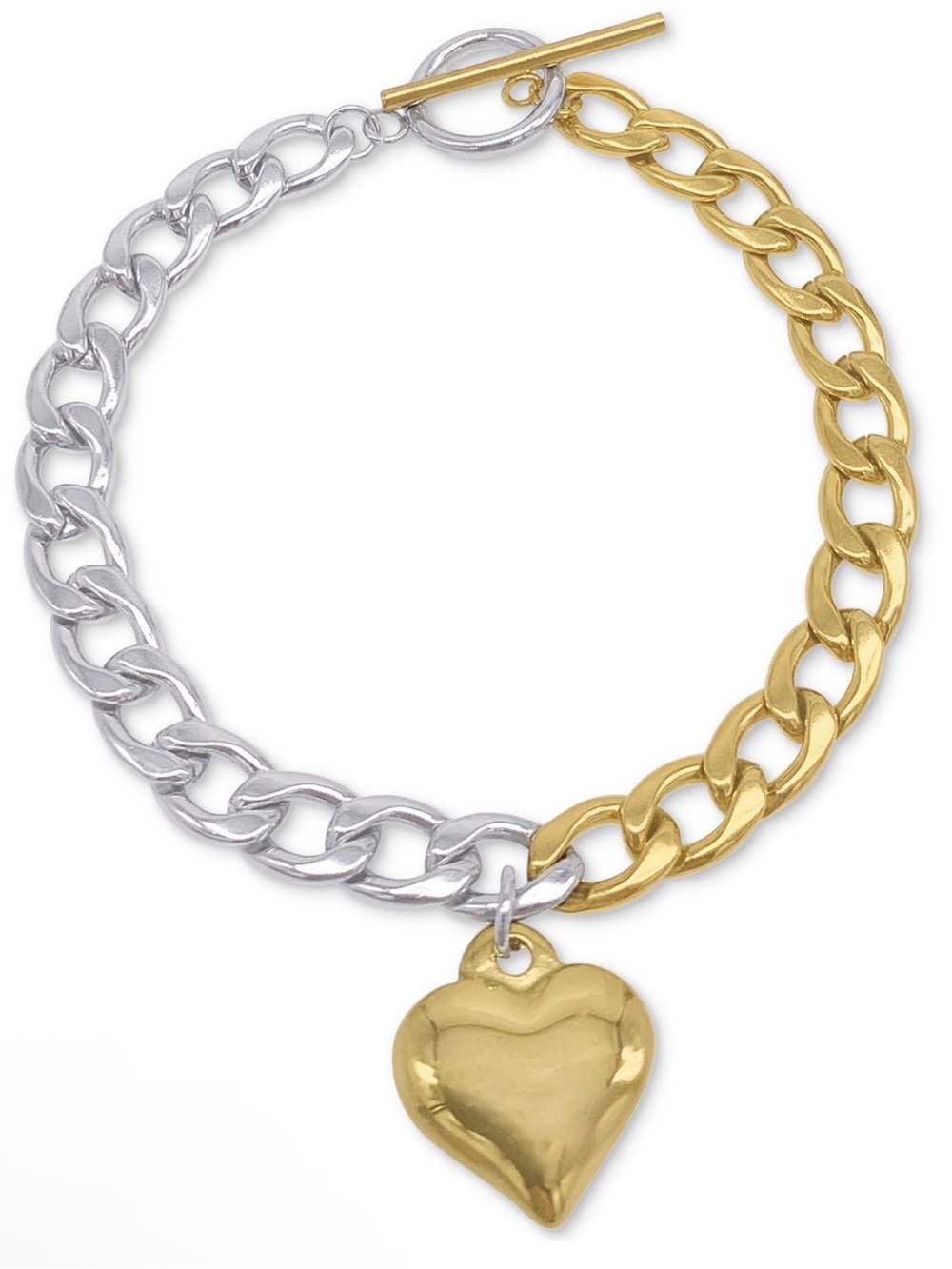 Adonia Two-Tone Gold and Silver Heart Charm Bracelet